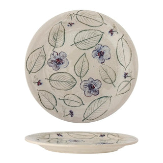 Groen Marlem aardewerken dienblad met bloem- en bladmotief, 28 cm