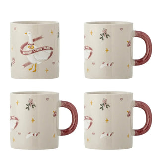 Set van vier rood-witte Mary aardewerken mokken van Bloomingville