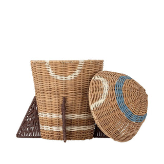 Bloomingville Mini opbergmand rotan naturel met deksel van Bloomingville Mini, van bovenaf met vorm en indeling zichtbaar