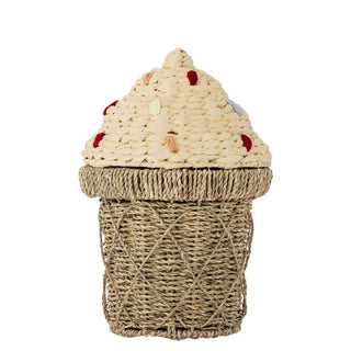 Beige Cillie mand van zeegras met deksel, 41 cm