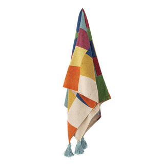 Colorine plaid gerecycled katoen multicolor 130x160cm, uitgevouwen met patroon en formaat duidelijk zichtbaar