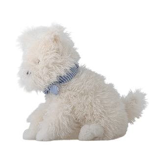 Knuffelhond wit met blauwe strik Tito van Bloomingville Mini, van bovenaf met vorm en indeling zichtbaar