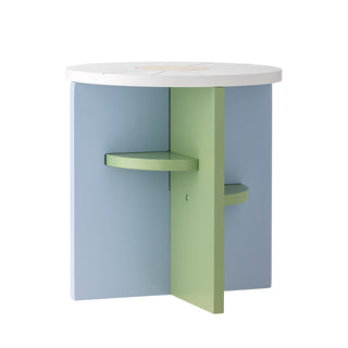 Kruk Latti multicolor Ø30×31 cm van Bloomingville Mini, van opzij met verhoudingen en constructie zichtbaar