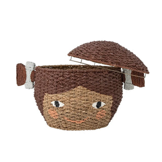 Lill opbergmand bankuan gras bruin 44cm van Bloomingville Mini, van opzij met verhoudingen en constructie zichtbaar