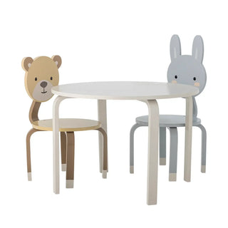 Marle tafel hout beige 65cm van Bloomingville Mini, van opzij met verhoudingen en constructie zichtbaar