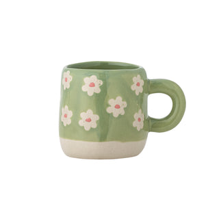 Groene aardewerken Millie mok van Bloomingville Mini met witte bloemen, 110 ml