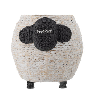 Opbergmand waterhyacint wit Dolly Ø50×44 cm van Bloomingville Mini, van dichtbij met materiaal en afwerking zichtbaar