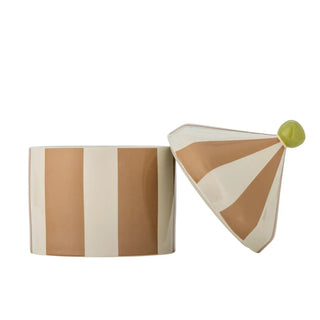 Opbergpot aardewerk beige 25cm van Bloomingville Mini, schuin bekeken met vorm en afwerking zichtbaar