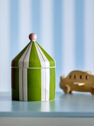 Opbergpot aardewerk groen Cimmi 25 cm van Bloomingville Mini, in een gestileerde detailopstelling