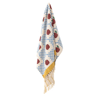 Plaid gerecycled katoen Gala multi 130x160cm van Bloomingville Mini, schuin bekeken met vorm en afwerking zichtbaar