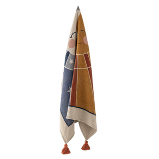 Plaid Sun gerecycled katoen bruin 130x160cm van Bloomingville Mini, aan de achterzijde met afwerking zichtbaar