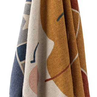 Plaid Sun gerecycled katoen bruin 130x160cm van Bloomingville Mini, uitgevouwen met patroon en formaat duidelijk zichtbaar