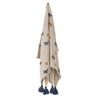 Plane plaid gerecycled katoen beige 130x160cm van Bloomingville Mini, van bovenaf met vorm en indeling zichtbaar