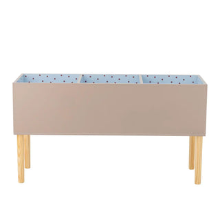 Salam opbergbak hout bruin 90cm van Bloomingville Mini, schuin van voren met vorm en constructie zichtbaar