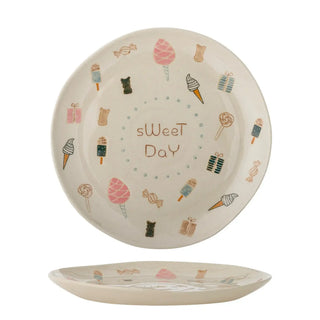 Sweets bord aardewerk multicolor 24cm van Bloomingville Mini, schuin bekeken met vorm en afwerking zichtbaar