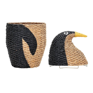 Tazia mand bankuan gras zwart 69cm van Bloomingville Mini, van opzij met verhoudingen en constructie zichtbaar