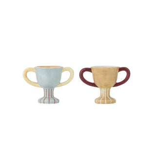 Trophy eierdoppen aardewerk multicolor van Bloomingville Mini, schuin bekeken met vorm en afwerking zichtbaar