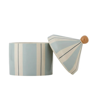 Voorraadpot aardewerk blauw Cimmi 25cm van Bloomingville Mini, schuin bekeken met vorm en afwerking zichtbaar