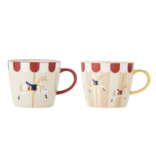 Mok aardewerk rood Merry-go-round - set van 2 van Bloomingville, duidelijk als hoofdfoto afgebeeld