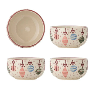 Set van vier Ornamentia schalen met rode kerstornamenten, 13 cm