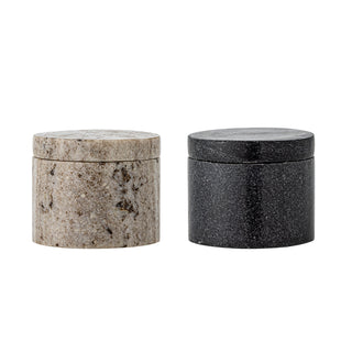 Peper- en zoutpotjes marmer Avani Ø7,5×6,5 cm van Bloomingville, als licht en zwart marmeren peper- en zoutpotjes