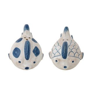 Peper- en zoutstel aardewerk blauw Fugu van Bloomingville, vanuit een aanvullend productaanzicht