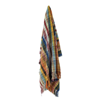 Plaid Elmy oranje 160x130cm van Bloomingville, aan de achterzijde met afwerking zichtbaar