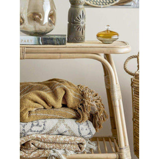 Plaid Freddy naturel 160x130cm van Bloomingville, van dichtbij met stof en weefstructuur zichtbaar