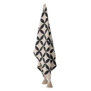 Plaid gerecycled katoen beige Forma 130x160cm van Bloomingville, uitgevouwen met patroon en formaat duidelijk zichtbaar