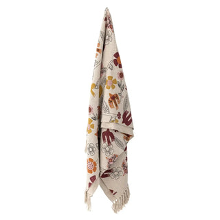 Plaid gerecycled katoen beige Vivielle 130x160cm van Bloomingville, uitgevouwen met patroon en formaat duidelijk zichtbaar