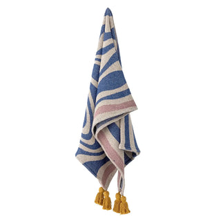 Plaid gerecycled katoen blauw Arlie 130x160cm van Bloomingville, aan de achterzijde met afwerking zichtbaar