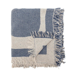 Plaid gerecycled katoen blauw Ethan 130x160cm van Bloomingville, duidelijk als hoofdfoto afgebeeld