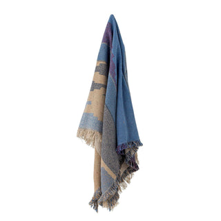 Plaid gerecycled katoen blauw Maji 130x160cm van Bloomingville, aan de achterzijde met afwerking zichtbaar