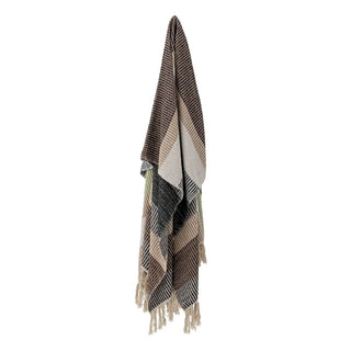 Plaid gerecycled katoen bruin Isnel 130x160cm van Bloomingville, uitgevouwen met patroon en formaat duidelijk zichtbaar