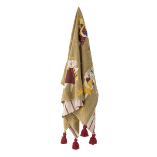 Plaid gerecycled katoen multi Peo 130x160cm van Bloomingville, schuin bekeken met vorm en afwerking zichtbaar