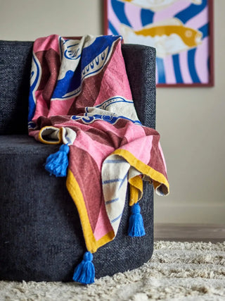 Plaid gerecycled katoen multi Remy 130x160cm van Bloomingville, toegepast in een sfeervolle interieursetting