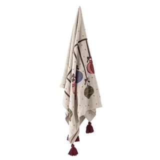 Plaid gerecycled katoen rood Ornamentia 130x160cm van Bloomingville, aan de achterzijde met afwerking zichtbaar