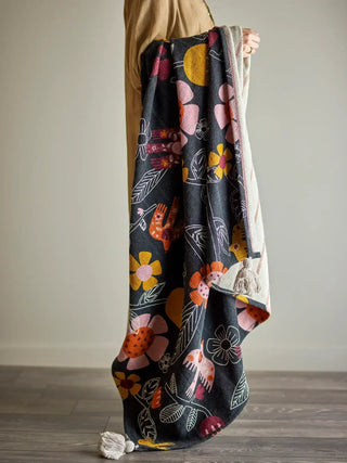 Plaid gerecycled katoen Vivielle 130x160cm van Bloomingville, toegepast in een sfeervolle interieursetting