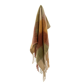 Plaid groen bruin beige Hamisha 127x152cm van Bloomingville, van bovenaf met vorm en indeling zichtbaar