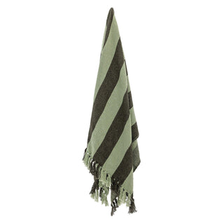 Plaid groen gerecycled katoen Frello 130x160cm van Bloomingville, uitgevouwen met patroon en formaat duidelijk zichtbaar