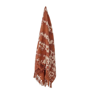 Plaid katoen bruin Giuseppa 130x160cm van Bloomingville, uitgevouwen met patroon en formaat duidelijk zichtbaar