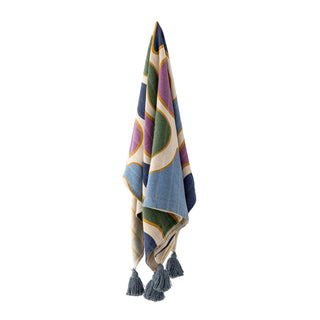 Plaid Salacia multi 130×160 cm van Bloomingville, uitgevouwen met patroon en formaat duidelijk zichtbaar