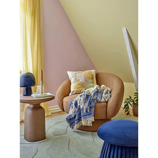 Plaid Toscana blauw 160x130cm van Bloomingville, uitgevouwen met patroon en formaat duidelijk zichtbaar