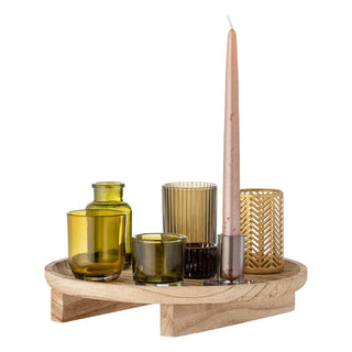 Plateau glas nature Sanga 32cm van Bloomingville, schuin bekeken met vorm en afwerking zichtbaar