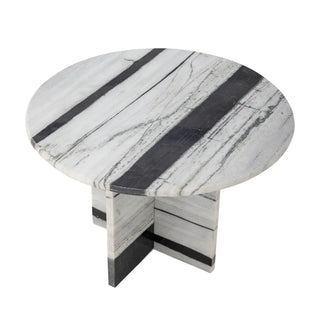 Salontafel rond marmer wit Rosito 61cm van Bloomingville, met stof en structuur van dichtbij zichtbaar