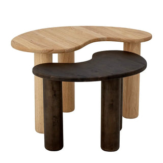 Salontafel rubberwood naturel Luppa 65cm van Bloomingville, schuin van voren met vorm en constructie zichtbaar