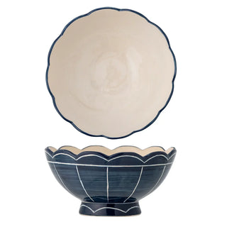 Schaal aardewerk blauw Caliam 25cm van Bloomingville, schuin bekeken met vorm en afwerking zichtbaar