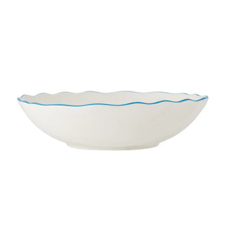 Schaal aardewerk blauw Dorothy 28cm van Bloomingville, schuin bekeken met vorm en afwerking zichtbaar