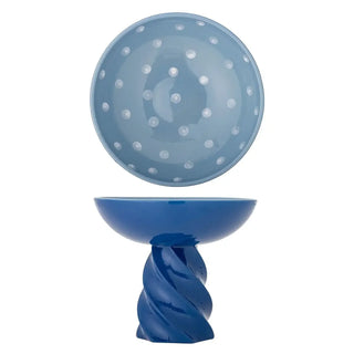 Schaal op voet aardewerk blauw Riley 24cm van Bloomingville, aan de achterzijde met afwerking zichtbaar