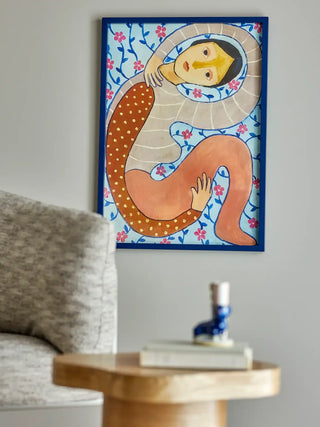 Schilderij Floriesta 52x72cm van Bloomingville, toegepast in een sfeervolle interieursetting
